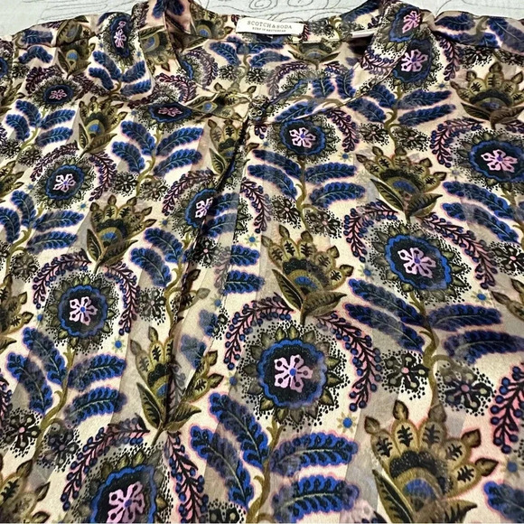 SCOTCH & SODA Ruffle Top Beautiful Floral Blue Pink Black Gold Size Large - Picture 6 of 15